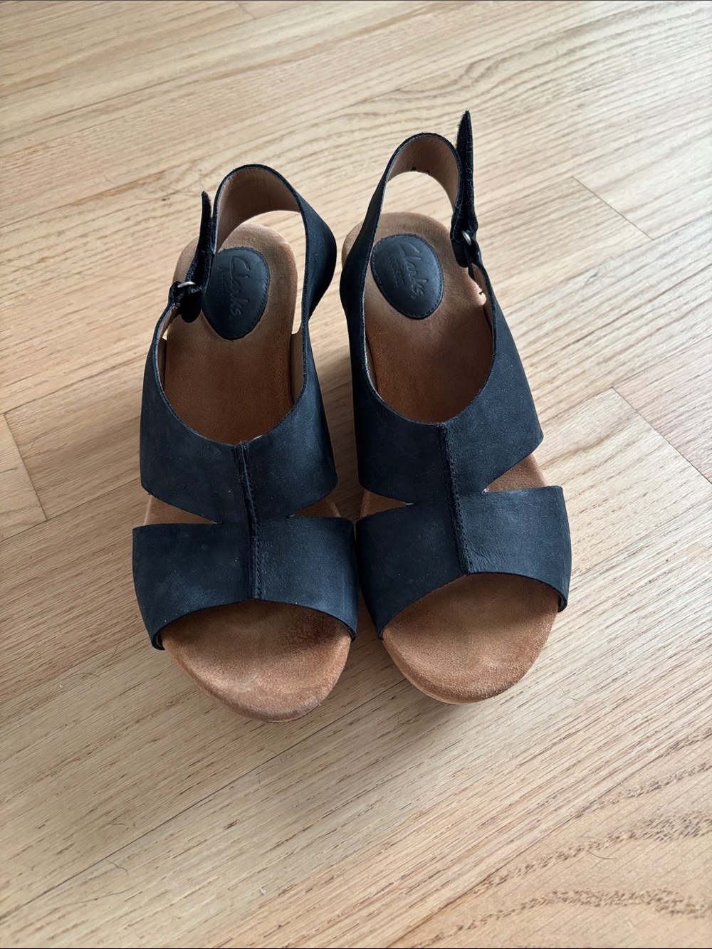 Clarks Black Suede Open-Toe Slingback Sandals